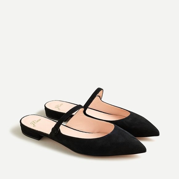 J. Crew Shoes - J.Crew Black Suede Leather Pointed Toe Mary Jane Flats Mules